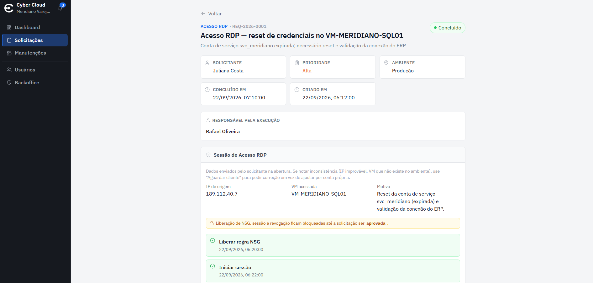 Cyber Portal: sessão de acesso RDP controlada